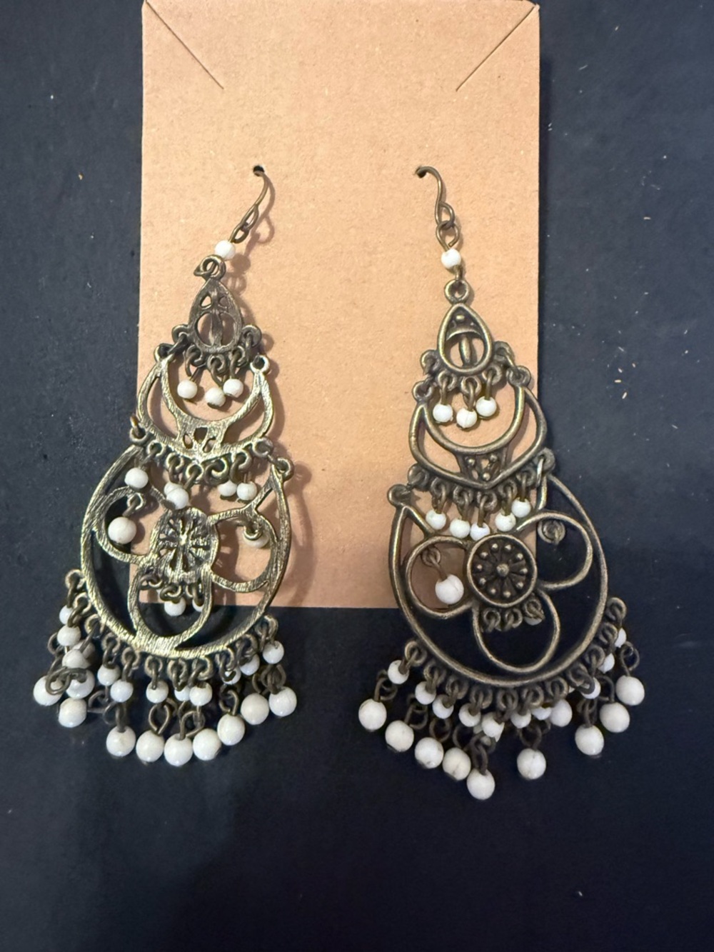 Boho White Beaded Filigree Drop Earrings